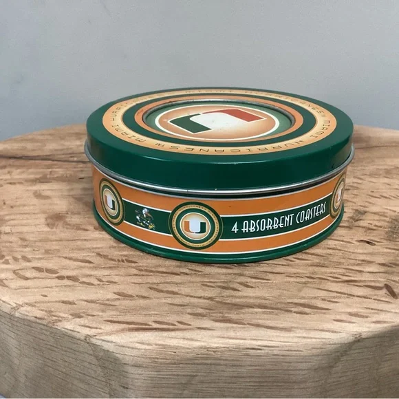 🟢 Miami Hurricanes College Football Ceramic Coaster Set in Metal Tin - Rare - Picture 3 of 16